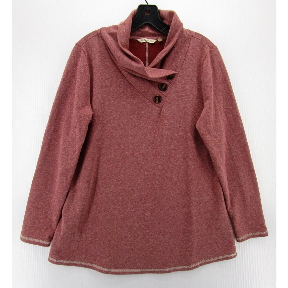 Soft Surroundings Rosewood Cowl-Neck Button Sweater